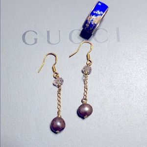 🖤purple pearl earrings💕& cloisonné ring